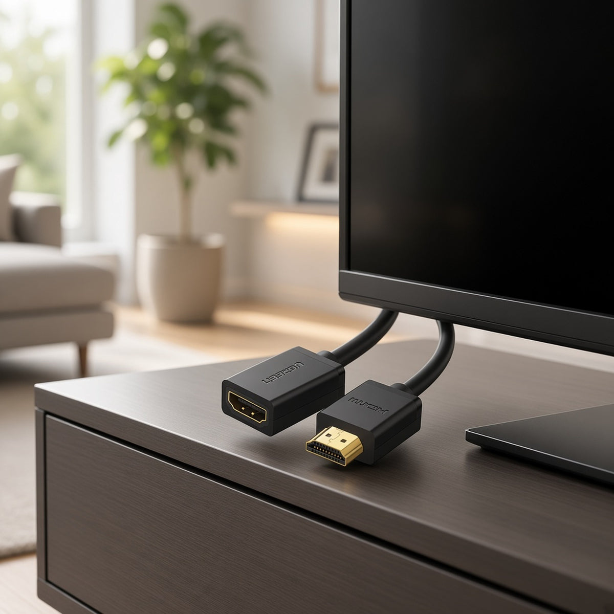 CABLE EXTENSOR HDMI / 1 M (3.28 FT) / 4K@60HZ / 3D / HDR / MACHO A HEMBRA / COBRE ESTAÑADO / TRANSMISIÓN ESTABLE [10141] instalado