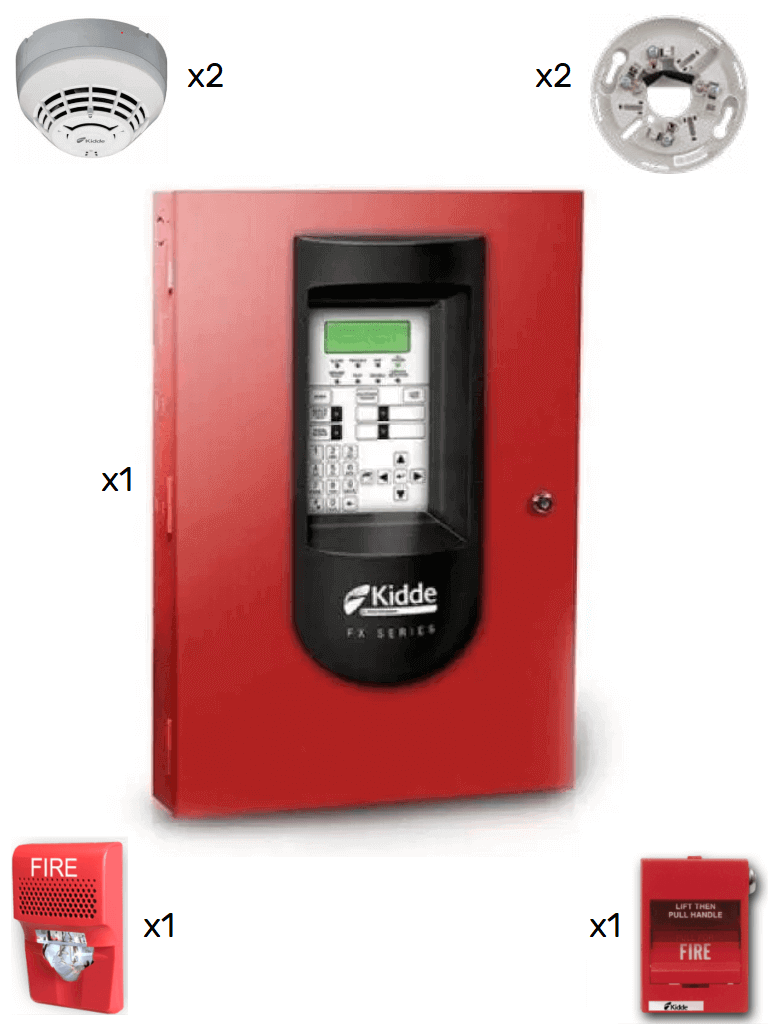 KIDDE F_FX64RSPKIT2 - PANEL FX 64 / 2 DETECTORES DE HUMO CON BASES / 1 ESTACIÓN MANUAL / 1 SIRENA CON ESTROBO-Paneles de Control-KIDDE-Bsai Seguridad & Controles