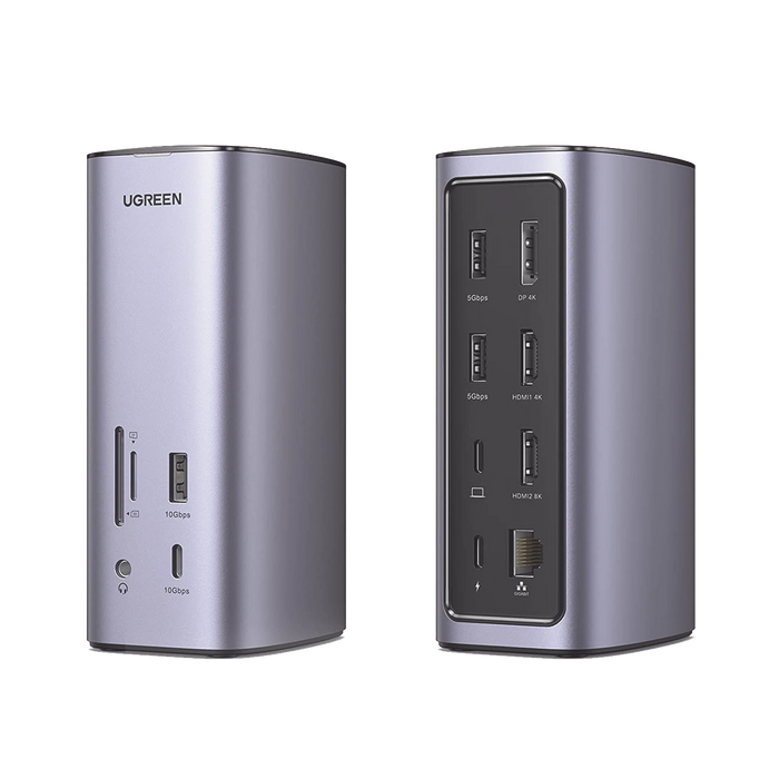 HUB USB-C (MULTIPUERTOS) / 2 USB-A 3.0 / 1 USB-C PD CARGA 100W / 1 USB-A 3.1 / 1 USB-C 3.1 / HDMI 4K / HDMI 8K ULTRA HD / DISPLAY PORT 4K / RJ45 (GIGABIT) / LECTOR TARJETA SD + MICRO SD (TF) / JACK AUDIO 3.5MM / 12 EN 1-Accesorios Generales-UGREEN-90325-Bsai Seguridad & Controles