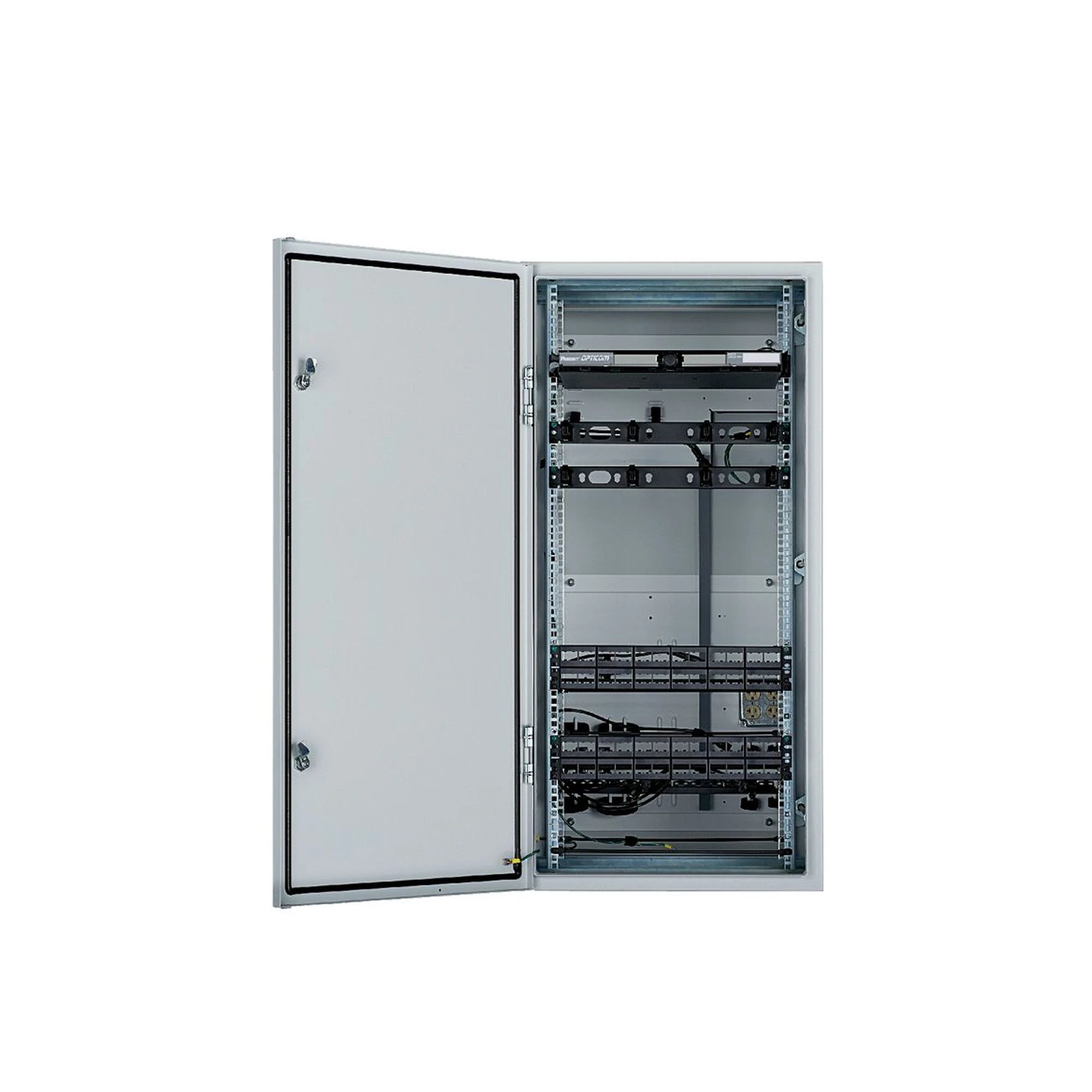 GABINETE INDUSTRIAL PRECONFIGURADO DE MONTAJE EN PARED, FABRICADO EN ACERO BAJO EN CARBONO, PROTECCIÓN NEMA 4/12 IP66, DE 26 UR, COLOR GRIS-Racks y Gabinetes-PANDUIT-Bsai Seguridad & Controles