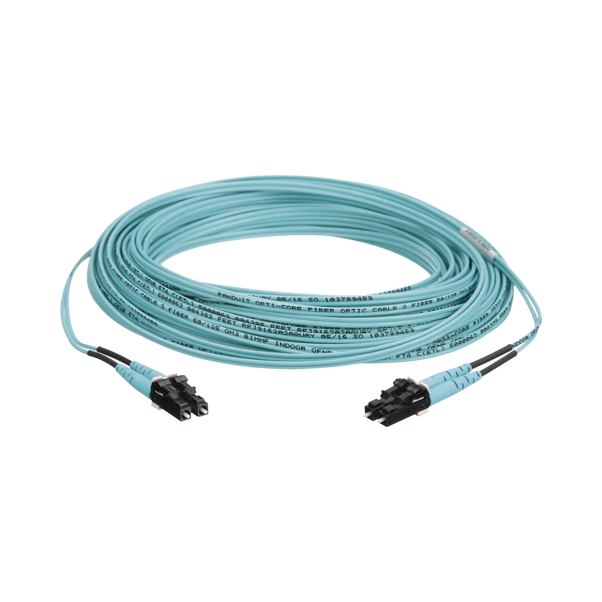 JUMPER DE FIBRA OPTICA MULTIMODO 50/125 OM3, LC-LC DUPLEX, OFNR (RISER), COLOR AQUA, 10 METROS-Fibra Óptica-PANDUIT-Bsai Seguridad & Controles