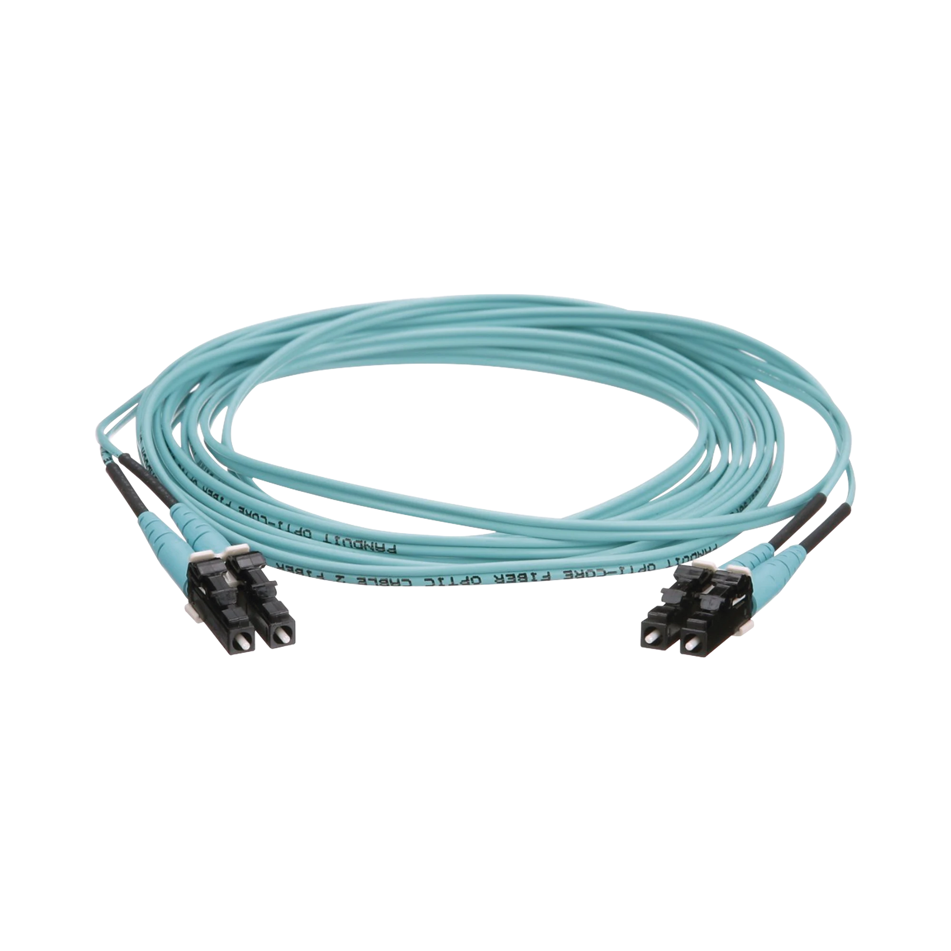 JUMPER DE FIBRA ÓPTICA MULTIMODO 50/125 OM4, LC-LC DUPLEX, OFNR (RISER), COLOR AQUA, 15 METROS-Fibra Óptica-PANDUIT-Bsai Seguridad & Controles