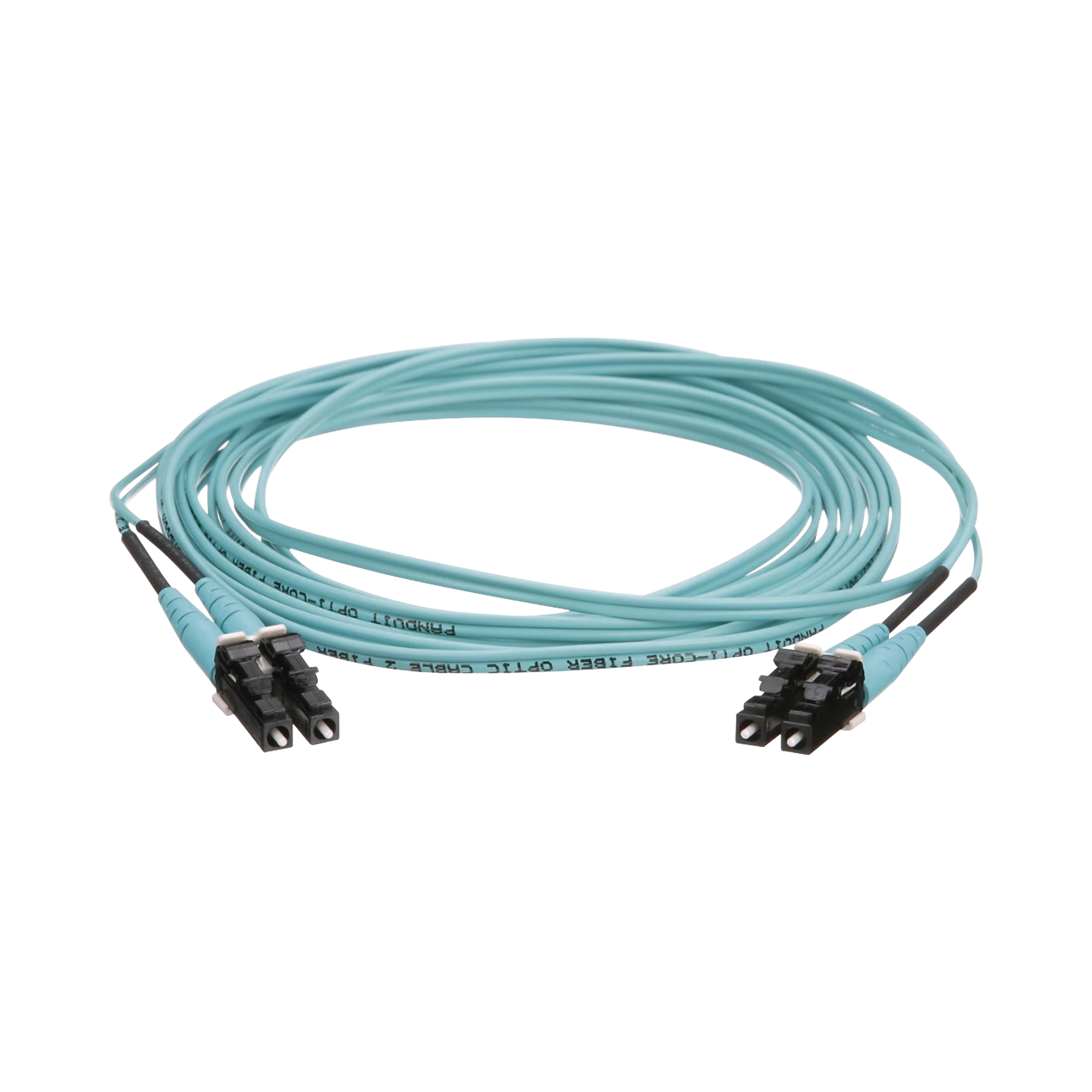 JUMPER DE FIBRA ÓPTICA MULTIMODO 50/125 OM4, LC-LC DUPLEX, OFNR (RISER), COLOR AQUA, 15 METROS-Fibra Óptica-PANDUIT-Bsai Seguridad & Controles