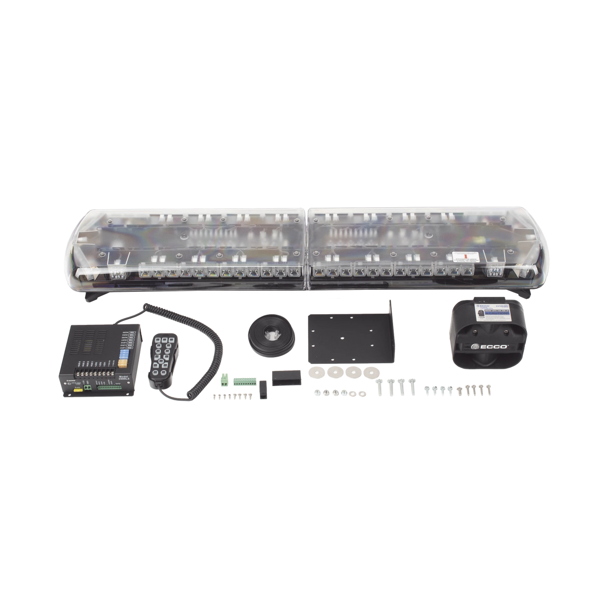KIT DE SIRENA VEHICULAR H2 COVERT, BOCINA DE USO RUDO Y TORRETA 48" SERIE 12 CON 130 LED, DUAL COLOR ROJO/AZUL/CLARO/AMBAR, IDEAL PARA EQUIPAR UNIDADES DE POLICIA