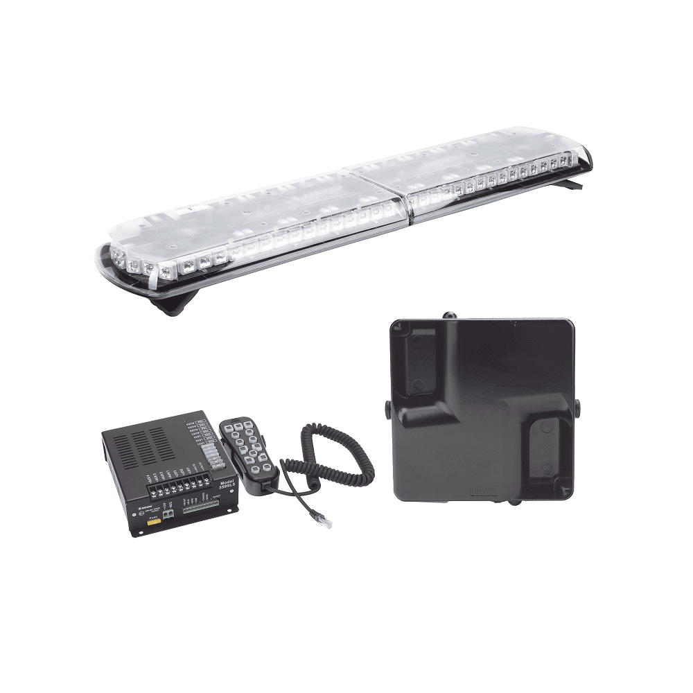 KIT DE SIRENA VEHICULAR H2 COVERT, BOCINA ULTRADELGADA Y TORRETA 48" SERIE 12 CON 130 LED, DUAL COLOR ROJO/AZUL/CLARO/AMBAR, IDEAL PARA EQUIPAR UNIDADES DE POLICIA-Barras de Luz / Torretas Vehiculares-ECCO-Bsai Seguridad & Controles