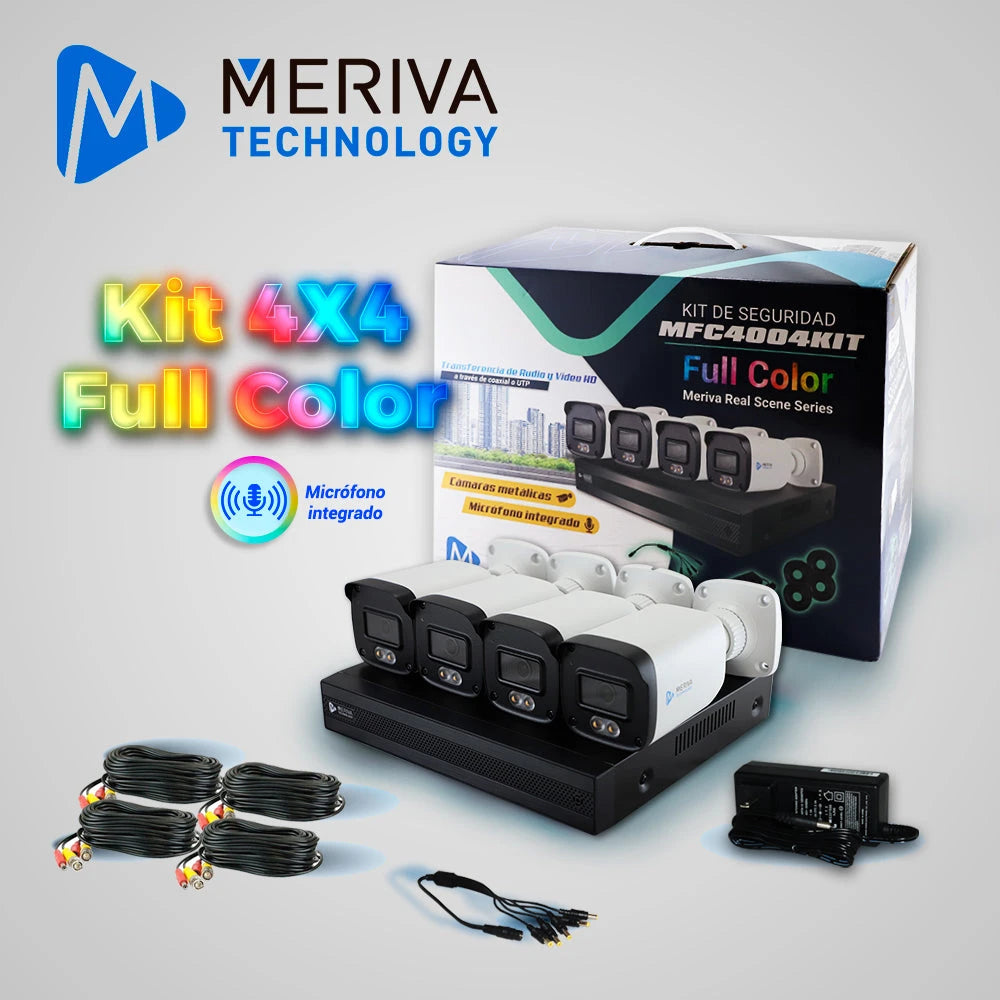 KIT 4X4 MFC4004KIT INCLUYE 1 DVR MXVR-4004A 4CH 1080P-LITE SOPORTA AUDIO SOBRE COAXIAL O UTP + 4 CÁMARAS HD MERIVA TECHNOLOGY BULLET 1080P 2.8MM TECNOLOGÍA FULL COLOR / MICRÓFONO INTEGRADO / CARCASA METÁLICA / IP67 / 12VCD MFC-2022A + 4 CABLES PRE PO...-Kits Cámaras de Seguridad-MERIVA TECHNOLOGY-Bsai Seguridad & Controles