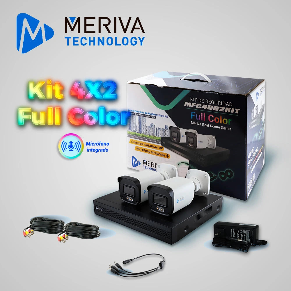KIT 4X2 MERIVA TECHNOLOGY MFC4002KIT INCLUYE 1 DVR MXVR-4004A 4CH 1080P-LITE SOPORTA AUDIO SOBRE COAXIAL O UTP + 2 CÁMARAS HD MERIVA TECHNOLOGY BULLET 1080P 2.8MM TECNOLOGÍA FULL COLOR / MICRÓFONO INTEGRADO / CARCASA METÁLICA / IP67 / 12VCD MFC-2022A...-Kits Cámaras de Seguridad-MERIVA TECHNOLOGY-Bsai Seguridad & Controles