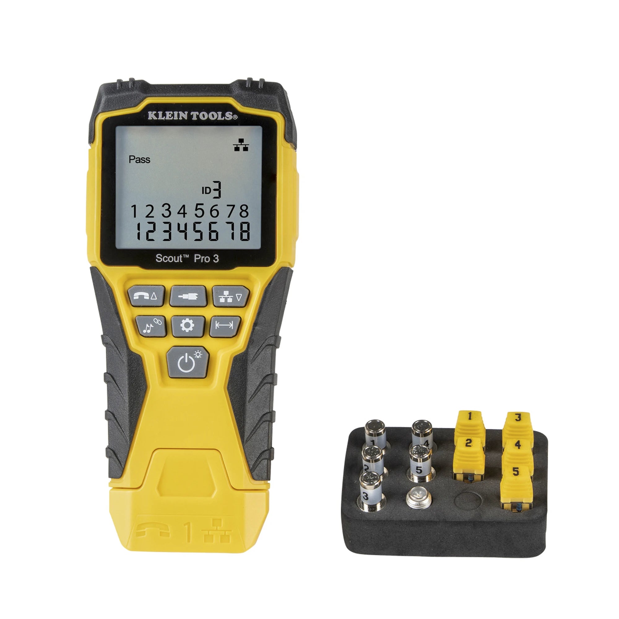 KIT PROBADOR DE CABLES DE VOZ (RJ11/12), DE DATOS (RJ45) Y DE VIDEO (COAXIAL CON CONECTOR F), CON PROBADOR SCOUT™ PRO 3, TRANSMISORES REMOTOS, ADAPTADOR Y BATERÍA.-Herramientas-KLEIN TOOLS-Bsai Seguridad & Controles