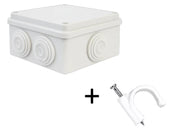 SAXXON SWD015LMGNCC5MMR - PAQUETE DE CAJA DE CONEXIONES 8 ENTRADAS 150X150X70MM CON BOLSA DE GRAPAS REDONDAS DE PARED DE 6MM DE ALTO COLOR BLANCO 50 PIEZAS-Faceplate Y Cajas Universales-SAXXON-Bsai Seguridad & Controles