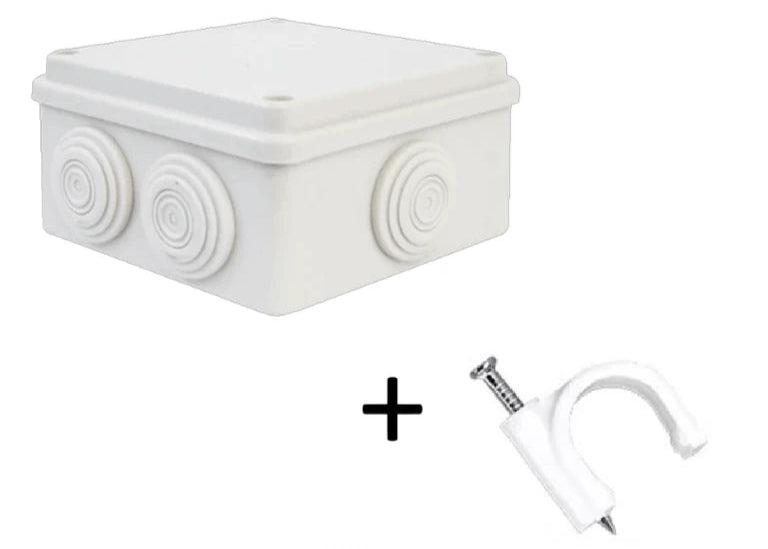 SAXXON SWD015LMGNCC5MMR - PAQUETE DE CAJA DE CONEXIONES 8 ENTRADAS 150X150X70MM CON BOLSA DE GRAPAS REDONDAS DE PARED DE 6MM DE ALTO COLOR BLANCO 50 PIEZAS-Faceplate Y Cajas Universales-SAXXON-Bsai Seguridad & Controles