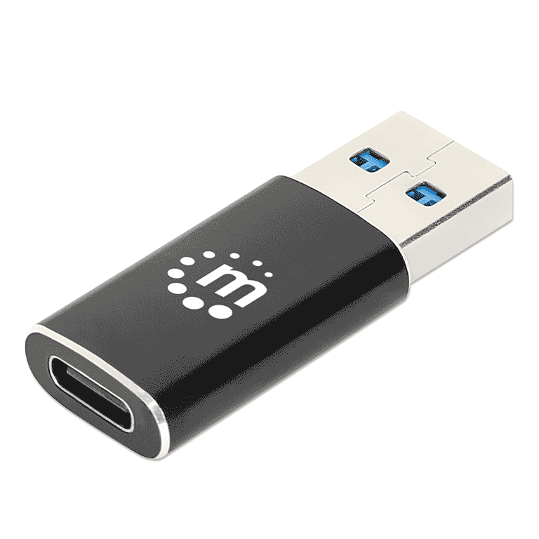 MANHATTAN - 153980 - ADAPTADOR DE USB-A A USB-C GEN2 / USB 3.2 GEN 2 TIPO-A MACHO A TIPO-C HEMBRA, 10 GBPS SUPERSPEED+ USB, 3 A, ALUMINIO, NEGRO-Accesorios y Cables USB-MANHATTAN-Bsai Seguridad & Controles