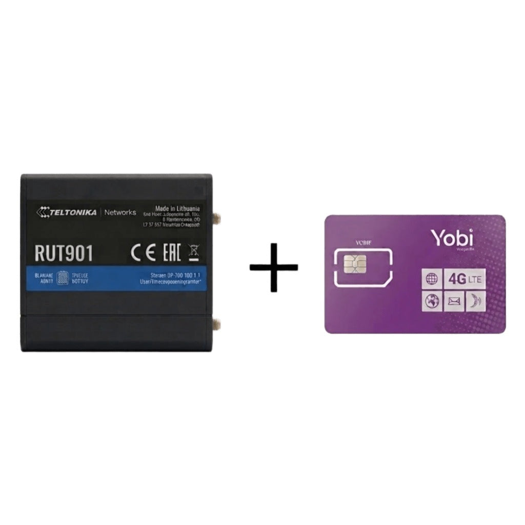 ROUTER CELULAR INDUSTRIAL / 4G LTE CAT 4 / 150 MBPS / WI-FI 2.4 GHZ / DOBLE SIM / 4 PUERTOS ETHERNET / -40°C A 75°C (-40°F A 167°F) [RUT901+1GBYOBI]