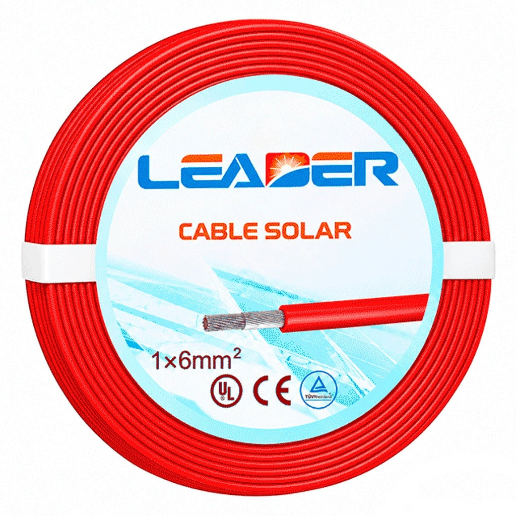 LEADER SOLAR 10 - CABLE FOTOVOLTAICO UL 4703 - CARRETE 50 METROS LINEALES CABLE FOTOVOLTAICO COLOR ROJO 6MM2/ CALIBRE 10AWG XLPO / CUBIERTA LIBRE DE HALÓGENOS CERO PROPAGACIÓN DE LLAMA / 1500VDC / MAX VOLTAJE 1800 VDC TEMPERATURA -40 °C A [LDR2050016]