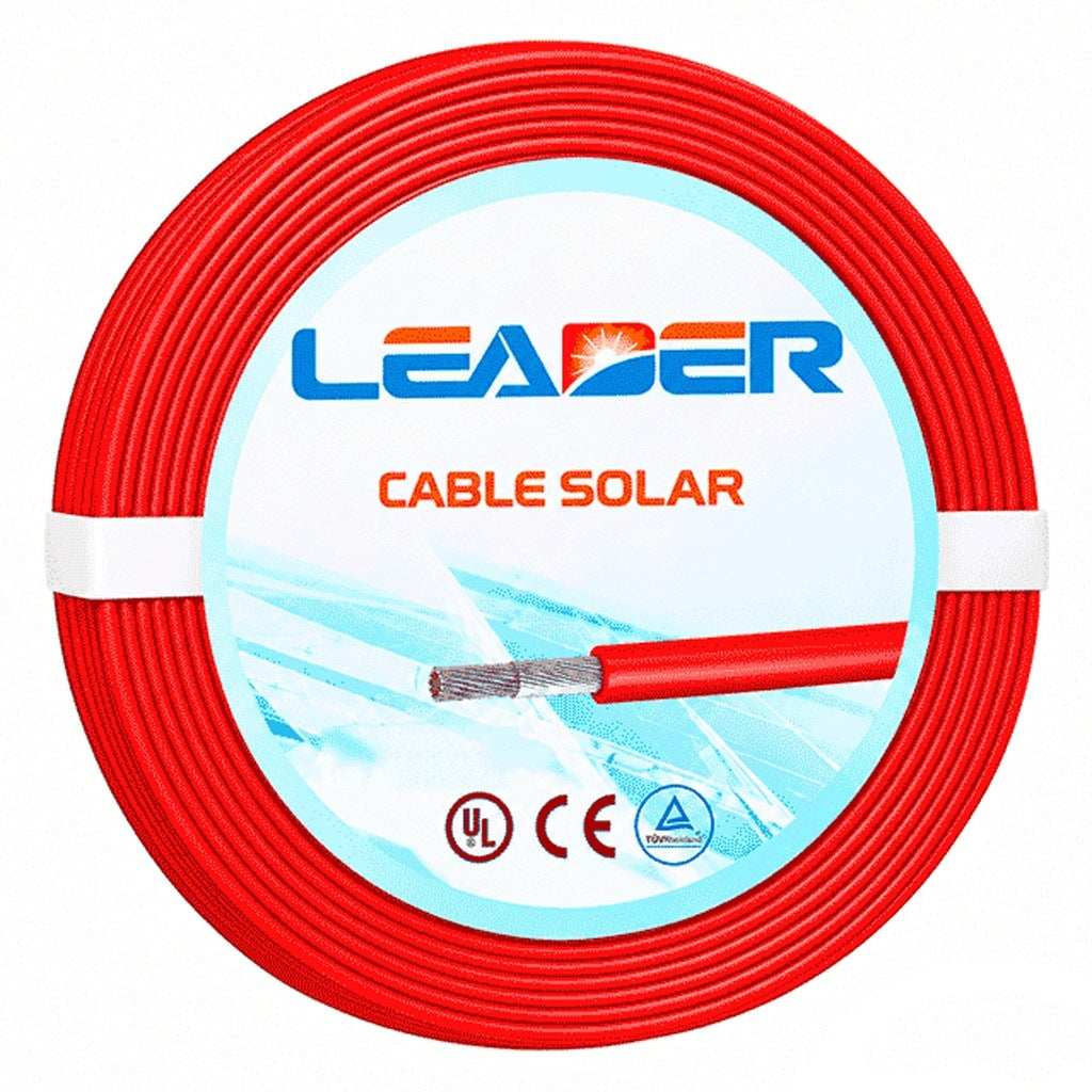 LEADER SOLAR 8 - CABLE FOTOVOLTAICO UL 4703 - CARRETE 100 METROS LINEALES COLOR ROJO / CALIBRE 8AWG XLPO / CUBIERTA LIBRE DE HALÓGENOS CERO PROPAGACIÓN DE LLAMA / 1500DC / MAX VOLTAJE 1800 VDC TEMPERATURA -40 °C A +120 °C [LDR3240001]