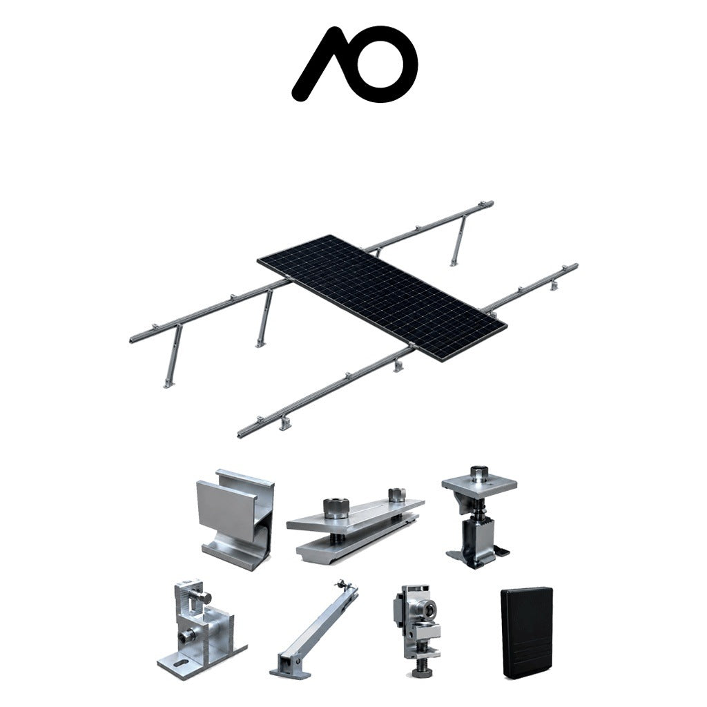 ALUMIONE ARREGLO - 1V8 ARREGLO DE 8 PANELES - KIT DE MONTAJE PARA 8 MÓDULOS SOLARES CON INCLINACIÓN DE 15º A 30º EN VERTICAL / DIMENSIONES 2382 X 1134 MM / PARA 8 PANELES NO INCLUIDOS [ALO3250003]