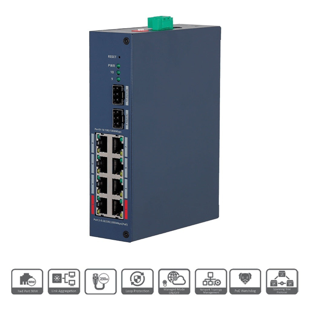 DAHUA DH-CHS4210-8GT-110 - SWITCH POE GIGABIT/ 8 PUERTOS POE GE/ 2 PUERTOS UPLINK SFP/ 1 PUERTOS UPLINK RJ45 GE/ 120 WATTS TOTALES/ 2 PTOS HASTA 90W/ ADMINISTRABLE EN LA NUBE POR DOLINK CARE/ SWITCHING 33 GBPS [DHT3720073]