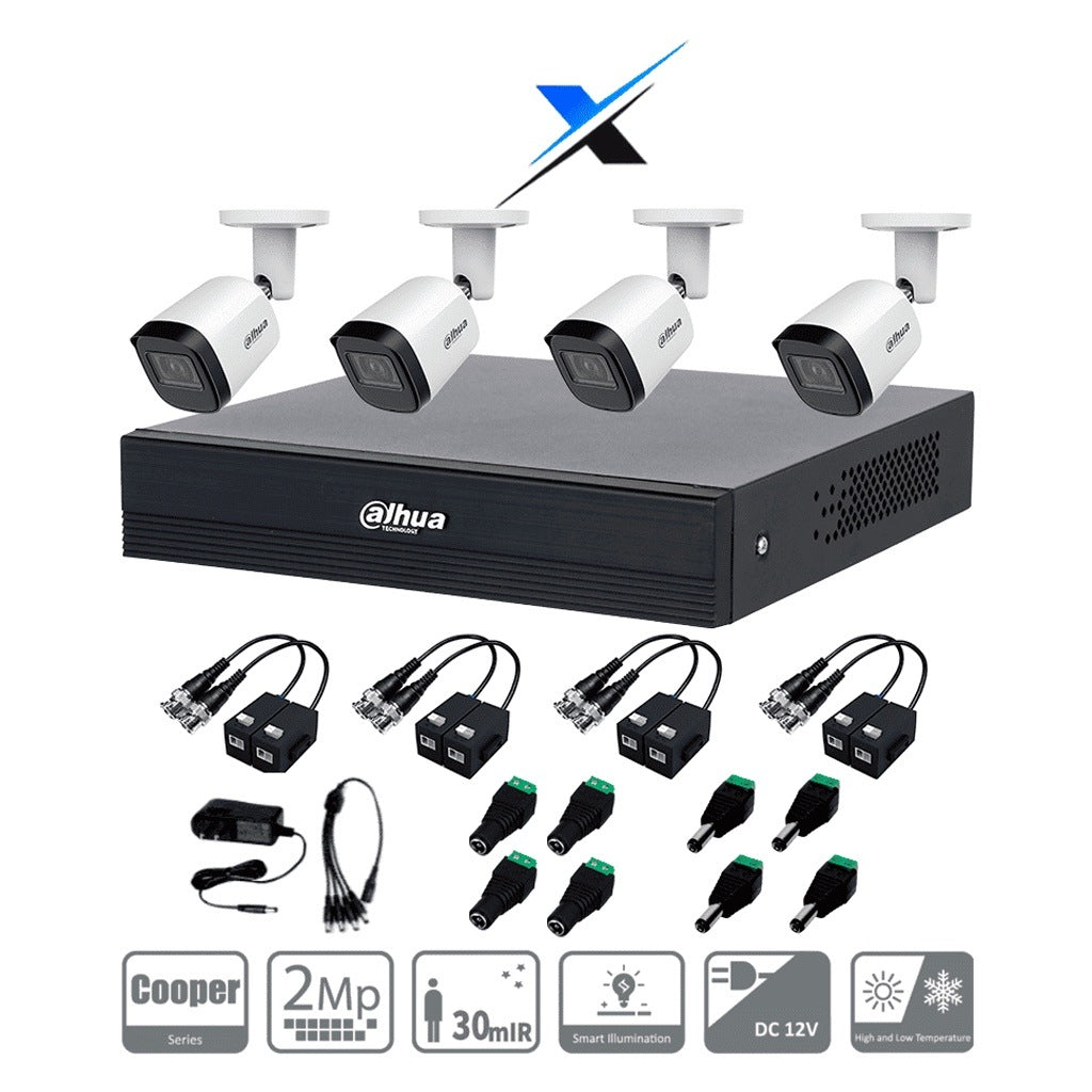 DAHUA DH-KIT/XVR1B04-I/T/4-B2A21N-U-0280B/BALUN - KIT 4 CANALES CÁMARAS B2A21N-U DE 2 MP, DVR XVR1B04-I/T SOPORTA AUDIO BIDIRECCIONAL, LENTE 2.8MM, VISIÓN DE 93°. SOPORTA 4 CANALES MÁS 1 IP O 5 CANALES IP, SMD PLUS, INCL. TRANSCEPTORES [DHT0250046]