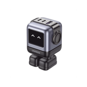 CARGADOR ROBOTGAN DE 65W SERIE UNO | 3 PUERTOS DE CARGA RAPIDA | 2 USB-C | 1 USB-A | PD 3.0 | QC 4.0 | CARGA INTELIGENTE | TECNOLOGIA GAN II | ZAPATO MAGNETICO EXTRAIBLE | CARCASA IGNIFUGA | PANTALLA LED