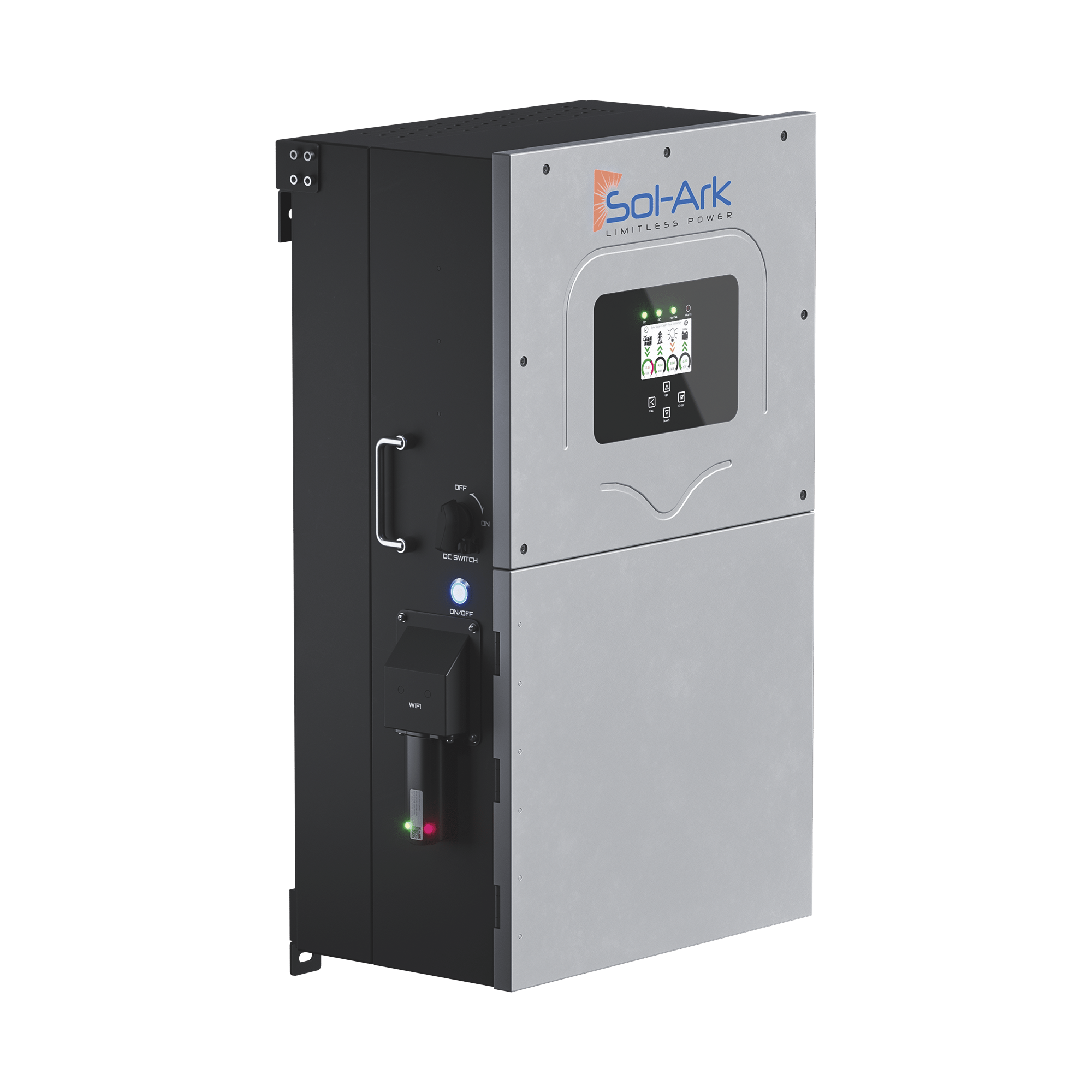 INVERSOR HIBRIDO SOL-ARK, 15 KW, 220 VCC, FASE DIVIDIDA,  WIFI INCLUIDO, IP65, ENTRADA DE BATERÍAS A 48 VCC