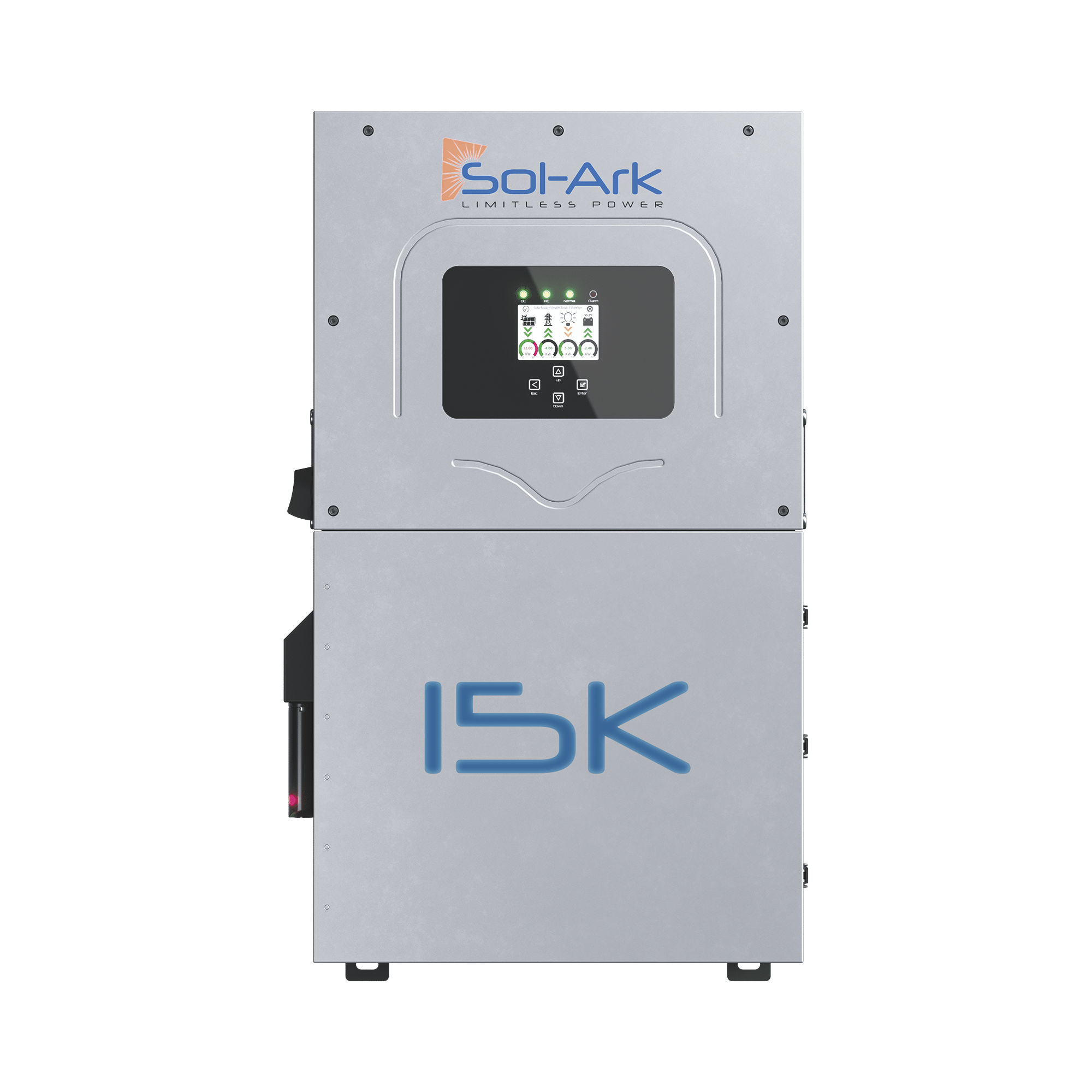 INVERSOR HIBRIDO SOL-ARK, 15 KW, 220 VCC, FASE DIVIDIDA,  WIFI INCLUIDO, IP65, ENTRADA DE BATERÍAS A 48 VCC