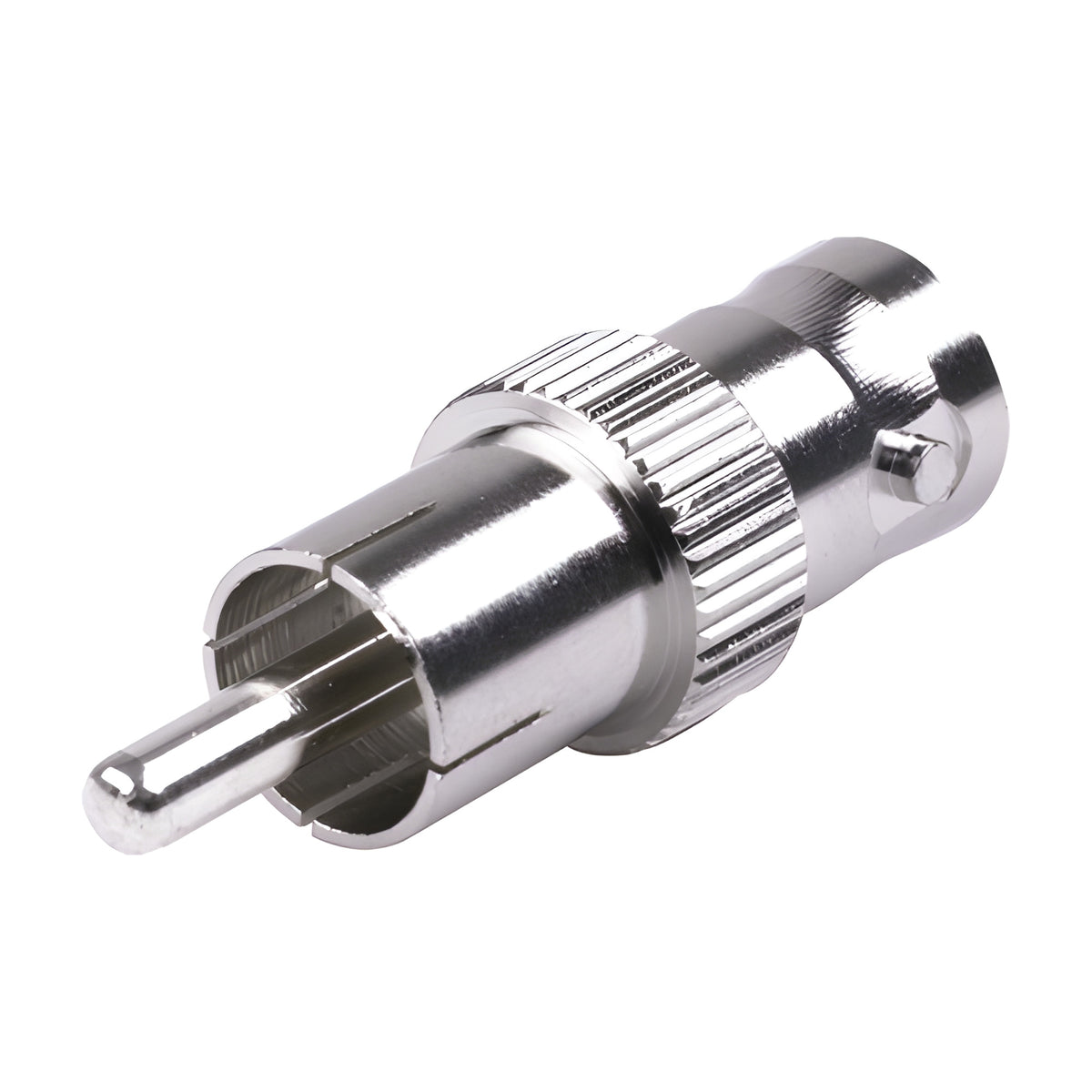 ADAPTADOR COAXIAL / BNC HEMBRA A RCA MACHO / 50 OHM / EN LÍNEA / NÍQUEL-PLATA-DELRIN [RFB-1140]