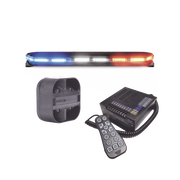 KIT DE SIRENA, BOCINA Y TORRETA DE 47", SERIE 16 CON 300 LEDS, DUAL COLOR, FRENTE: ROJO/BLANCO, AZUL/BLANCO, TRASERO: ROJO/ÁMBAR, AZUL/ÁMBAR-ECCO-Bsai Seguridad & Controles