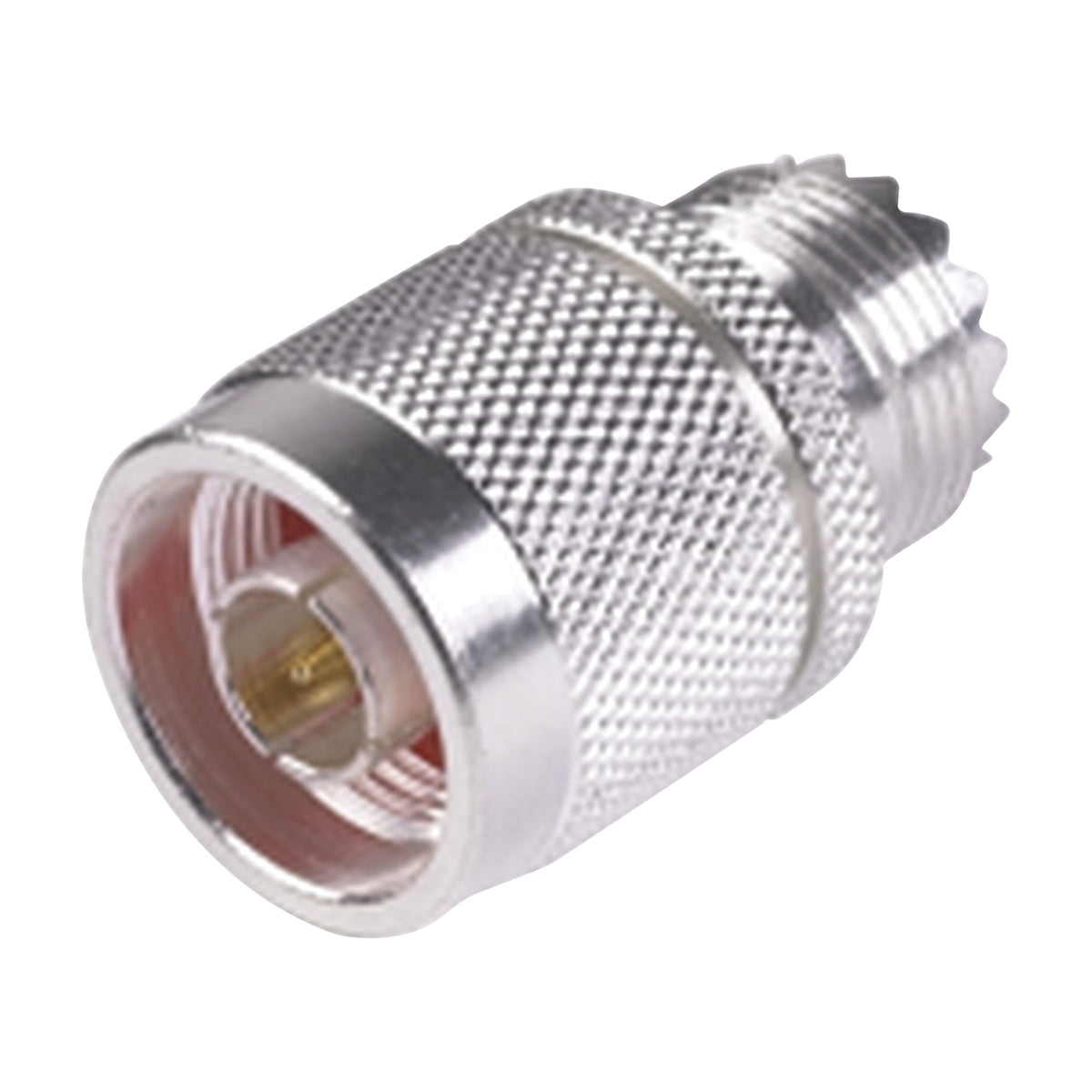 ADAPTADOR COAXIAL EN LÍNEA / CONECTOR N MACHO A UHF HEMBRA (SO-239) / CUERPO BRONCE PLATEADO / CONTACTO ORO / AISLANTE TEFLÓN [RFN-1035-1]