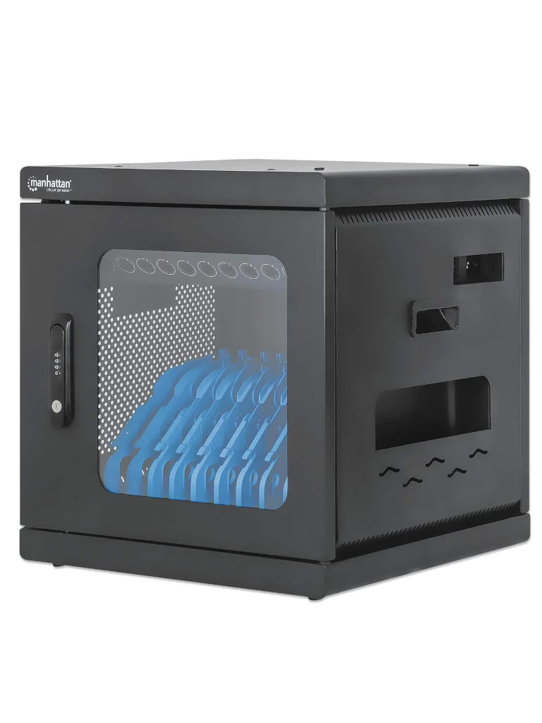 MANHATTAN - 180917 - GABINETE DE CARGA CON 10 CONTACTOS CA / AMPLIAS RANURAS PARA DISPOSITIVOS DE HASTA 15.6", SALIDAS NEMA 5-15R, PROTECCIÓN CONTRA SOBRECARGA, GABINETE CON CERRADURA, MONTAJE EN PARED, APILABLE, NEGRO. #PROMOMAYO-Gabinetes Piso / Pared-MANHATTAN-Bsai Seguridad & Controles