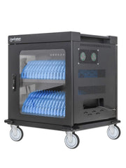 MANHATTAN - 180931 - CARRITO DE CARGA CON 32 CONTACTOS CA / 32 TOMAS DE CORRIENTE NEMA 5-15R, INTEGRADAS EN LA PARTE POSTERIOR, PROTECCIÓN CONTRA SOBRECARGA, AMPLIAS RANURAS PARA DISPOSITIVOS DE HASTA 15.6", GABINETE CON CERRADURA, NEGRO #PROMOMAYO-Racks-MANHATTAN-Bsai Seguridad & Controles