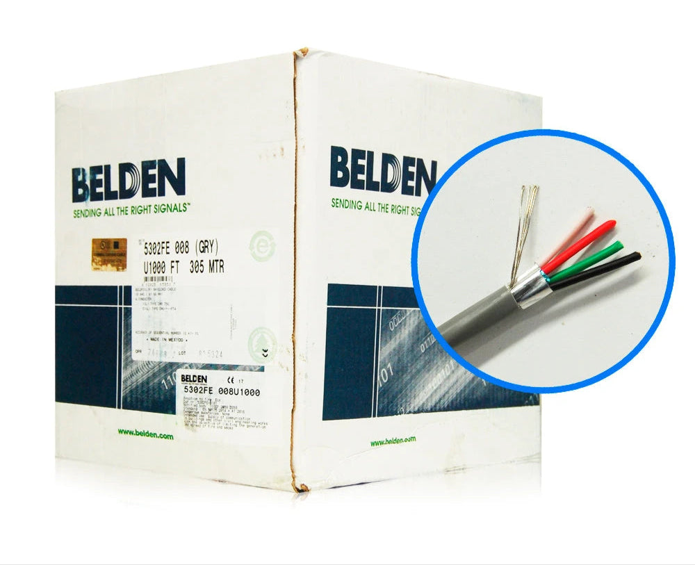 CABLE PARA SEGURIDAD Y SONIDO BELDEN 5302FE 008U1000/0081000 FORRO PVC GRIS CMR RISER 4C/18AWG 4 CONDUCTORES CALIBRE 18 AWG MULTIFILAR 100% COBRE USO INTERIOR ESPECIAL PARA APLICACIONES SISTEMAS DE SEGURIDAD INTERCOMUNICADOR PA AUDIO ALTAVOZ CONTROLES ...-Cableado-BELDEN-Bsai Seguridad & Controles