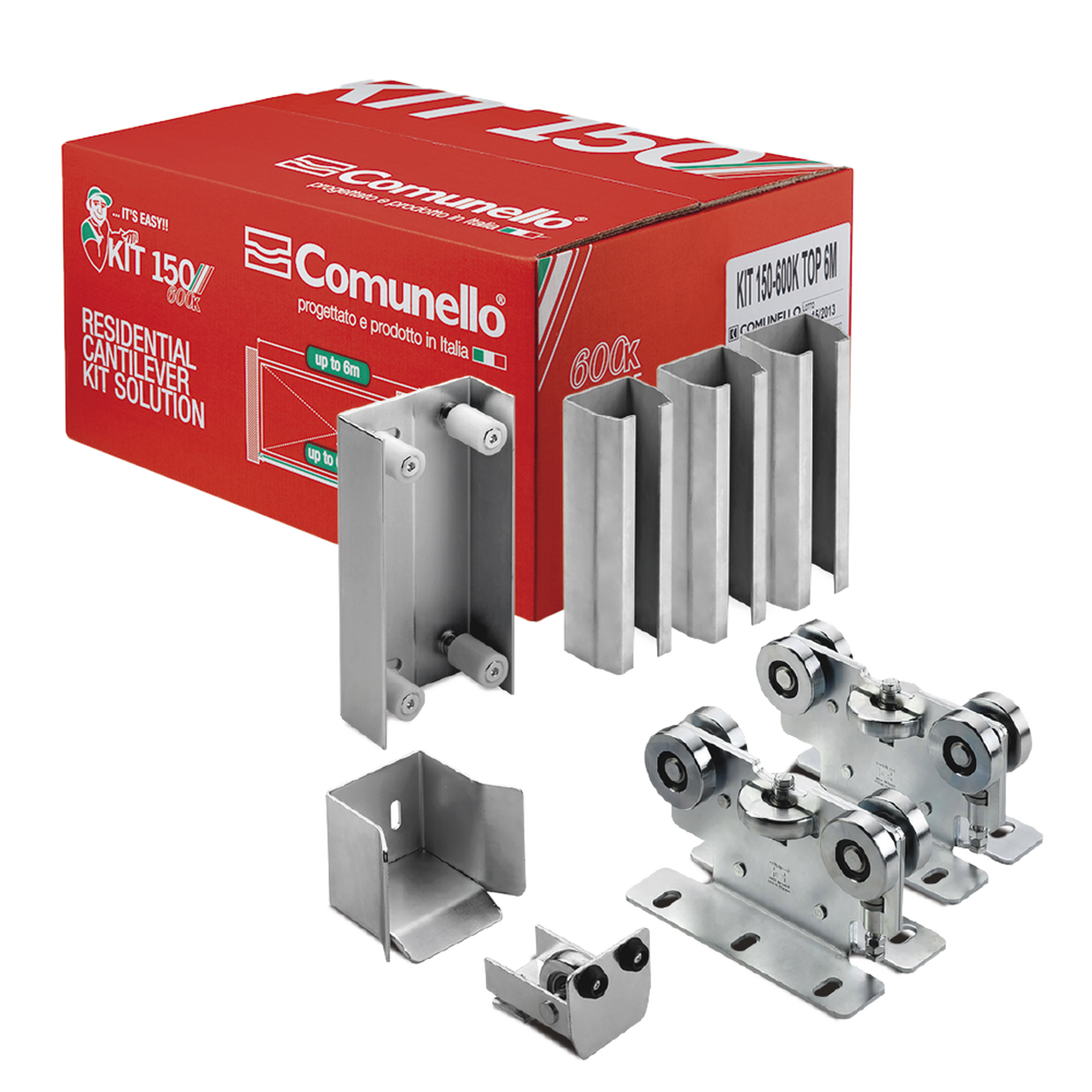 KIT PARA PUERTAS AUTOPORTANTES DE HASTA 3 M Y 600 KG CON RODILLOS DE NYLON
