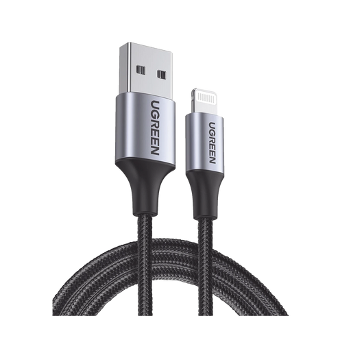 CABLE USB-A A LIGHTNING / CERTIFICADO MFI / 1 METRO / ADECUADO PARA IPHONE, IPAD Y IPOD / CARGA Y SINCRONIZACIÓN DE DATOS / VELOCIDAD DE HASTA 480 MBPS / 5V 2.4 A/ CAJA DE ALUMINIO + NYLON TRENZADO / 2 AÑOS DE GARANTÍA-Accesorios Generales-UGREEN-60156-Bsai Seguridad & Controles