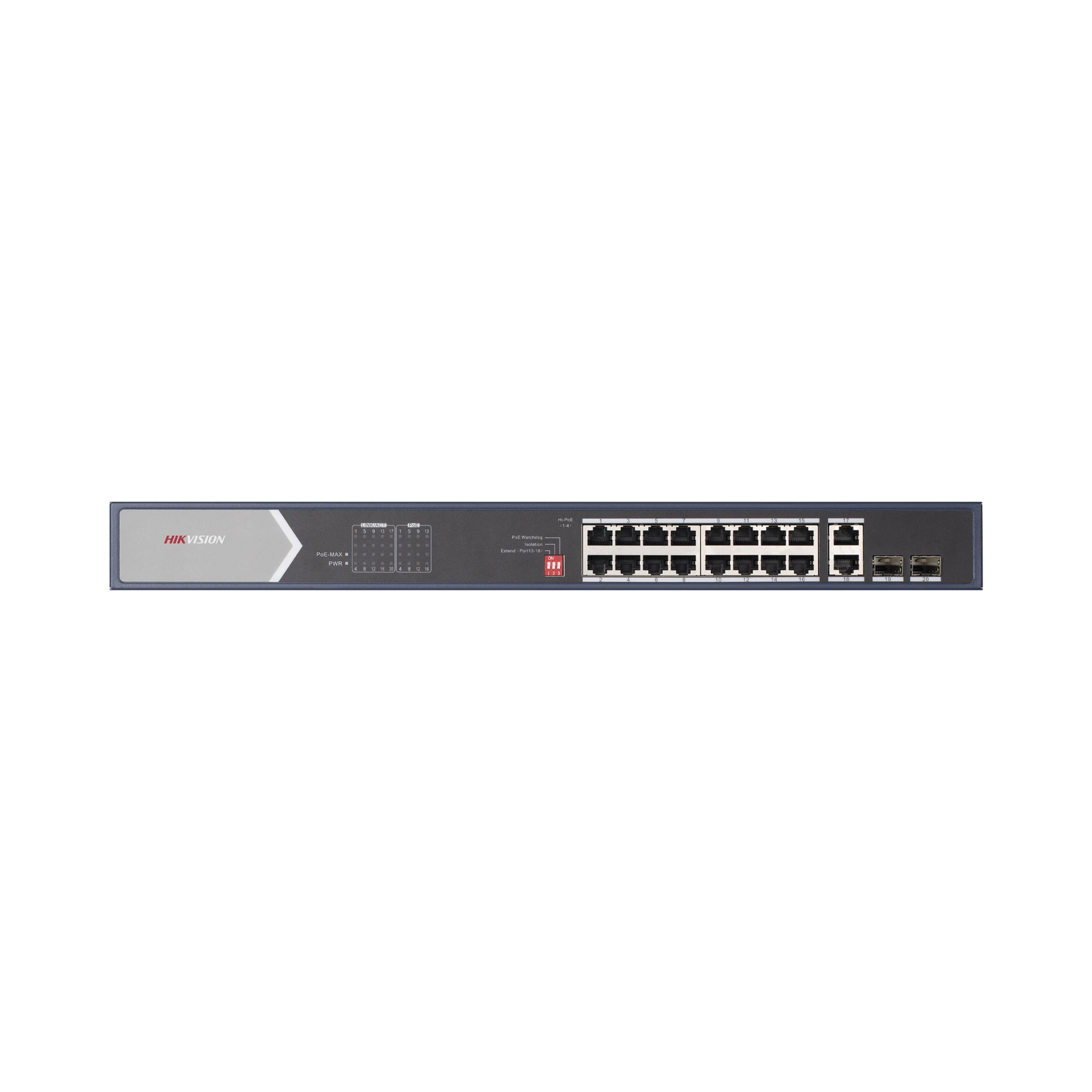 SWITCH POE+ / 300 M POE LARGA DISTANCIA / 12 PUERTOS POE+ / 4 PUERTOS POE++ / BT (90 W) / 2 PUERTOS SFP / 2 PUERTO DE RED GIGABIT-Inyectores PoE-HIKVISION-Bsai Seguridad & Controles