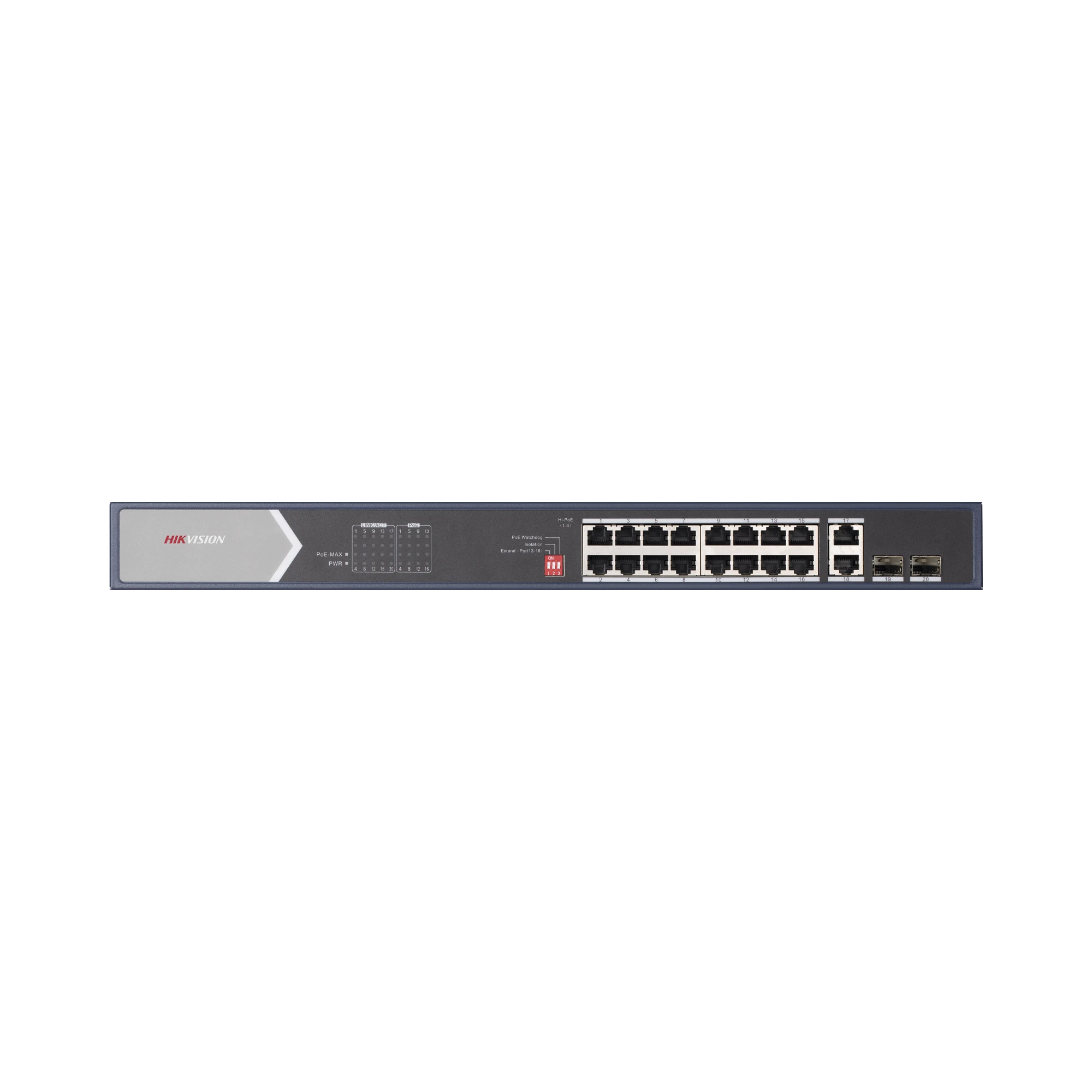SWITCH POE+ / 300 M POE LARGA DISTANCIA / 12 PUERTOS POE+ / 4 PUERTOS POE++ / BT (90 W) / 2 PUERTOS SFP / 2 PUERTO DE RED GIGABIT-Inyectores PoE-HIKVISION-Bsai Seguridad & Controles