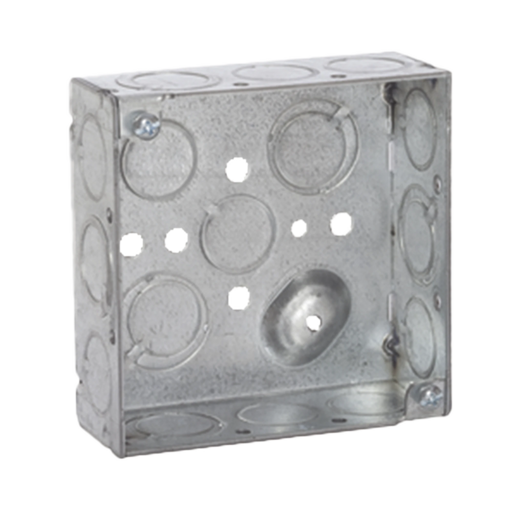 CAJA CUADRADA GALVANIZADA DE 4 X 4, PROFUNDIDAD DE 1- 1/2. TIENE 10 PERFORACIONES DE 1/2 Y 6 TKO.-Tuberia Metalica-RACO-HUB189-Bsai Seguridad & Controles