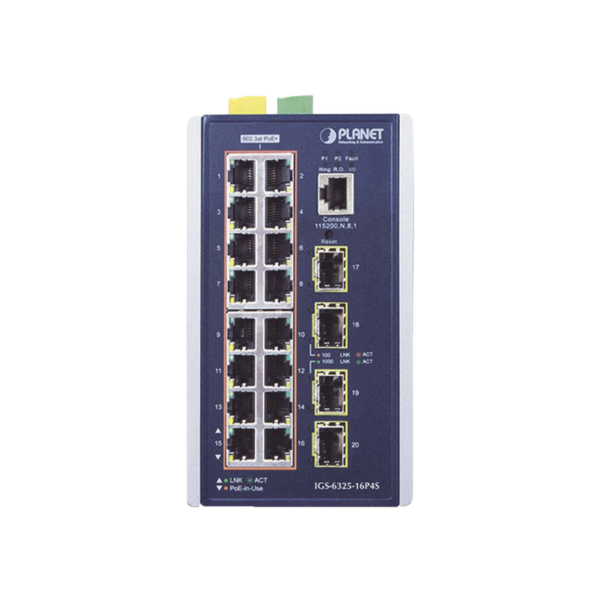 SWITCH INDUSTRIAL CAPA 3, 16 PUERTOS 10/100/1000T 802.3 AT POE +, 4 PUERTOS 1G / 2.5G SFP-Networking-PLANET-Bsai Seguridad & Controles