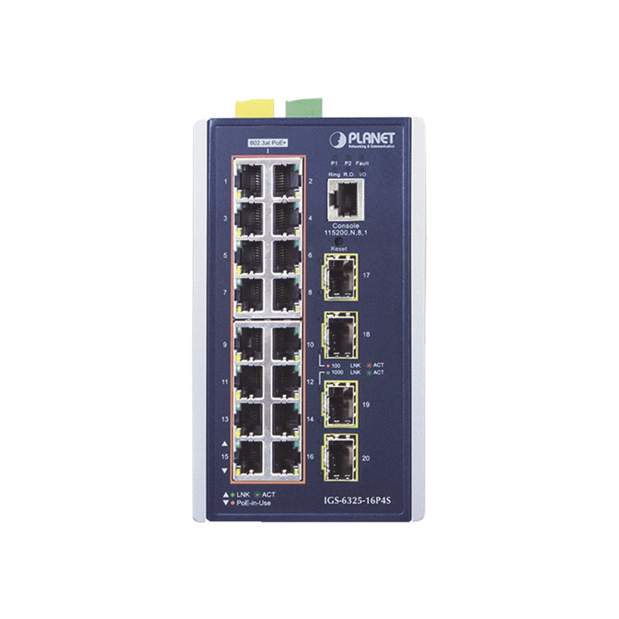 SWITCH INDUSTRIAL CAPA 3, 16 PUERTOS 10/100/1000T 802.3 AT POE +, 4 PUERTOS 1G / 2.5G SFP-Networking-PLANET-Bsai Seguridad & Controles