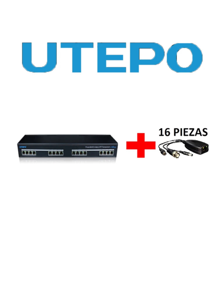 UTEPO UTP116PVHD2 - TRANSMISOR Y RECEPTOR DE 16 CANALES DE VIDEO Y ENERGIA / HDCVI / TVI / A HD / CVBS / DISTANCIA 400M A 720P / 200M A 1080P-Transceptores-UTEPO-Bsai Seguridad & Controles