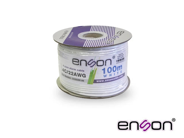 CABLE DE ALARMA ENSON 33202W100 SERIE PRO-II MULTIFILAR 4C/22 AWG BOBINA DE 100 METROS FORRO PVC COLOR BLANCO PARA USO INTERIOR DISEÑADO PARA CONEXIONES DE SISTEMAS DE ALARMA-Cableado-ENSON-Bsai Seguridad & Controles