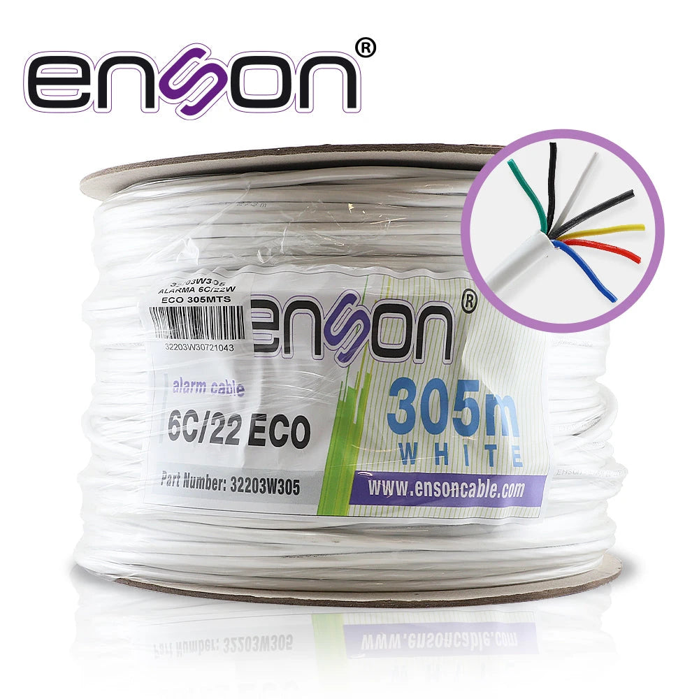 CABLE DE ALARMA ENSON 32203W305 SERIE ECO MULTIFILAR 6C/22 AWG BOBINA DE 305 METROS FORRO PVC COLOR BLANCO PARA USO INTERIOR DISEÑADO PARA CONEXIONES DE SISTEMAS DE ALARMA-Cableado-ENSON-Bsai Seguridad & Controles