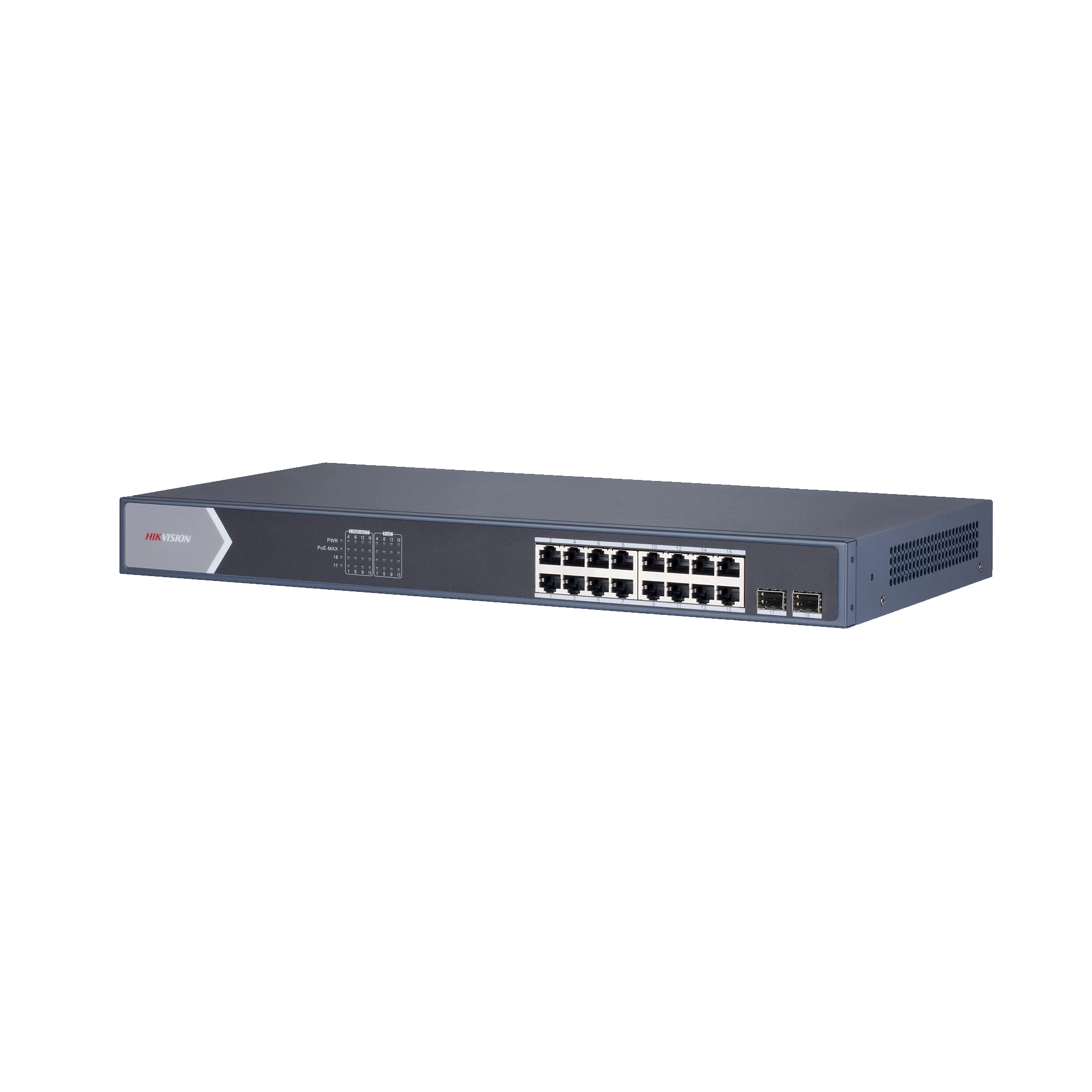 SWITCH GIGABIT POE+ / ADMINISTRABLE / 16 PUERTOS 10/100/1000 MBPS POE+ / 2 PUERTOS SFP / CONFIGURACIÓN REMOTA DESDE HIK-PROCONNECT / POE HASTA 250 METROS / 225 W-Inyectores PoE-HIKVISION-Bsai Seguridad & Controles