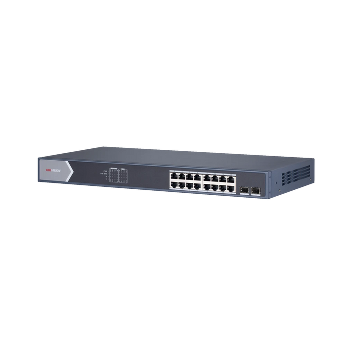 SWITCH GIGABIT POE+ / ADMINISTRABLE / 16 PUERTOS 10/100/1000 MBPS POE+ / 2 PUERTOS SFP / CONFIGURACIÓN REMOTA DESDE HIK-PROCONNECT / POE HASTA 250 METROS / 225 W-Inyectores PoE-HIKVISION-DS-3E1518P-SI-Bsai Seguridad & Controles