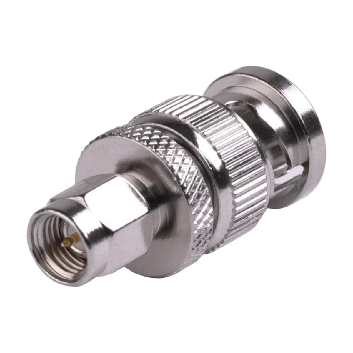ADAPTADOR COAXIAL EN LÍNEA / SMA MACHO A BNC MACHO / CUERPO BRONCE NIQUELADO / CONTACTO ORO / AISLANTE TEFLÓN [RSA-3459]