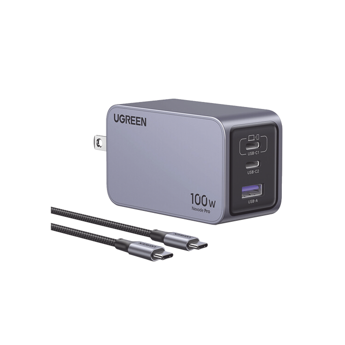 CARGADOR DE 100W SERIE NEXODE PRO | 3 PUERTOS DE CARGA RÁPIDA | 2 USB-C | 1 USB-A | TECNOLOGÍA GANINFINITY | PD3.1 DE 100W / QC4.0 | TECNOLOGÍA DE PROTECCIÓN TÉRMICA | OPTIMIZA LA CARGA | CAJA DE ALUMINIO | INCLUYE CABLE-Accesorios Generales-UGREEN-25873-Bsai Seguridad & Controles