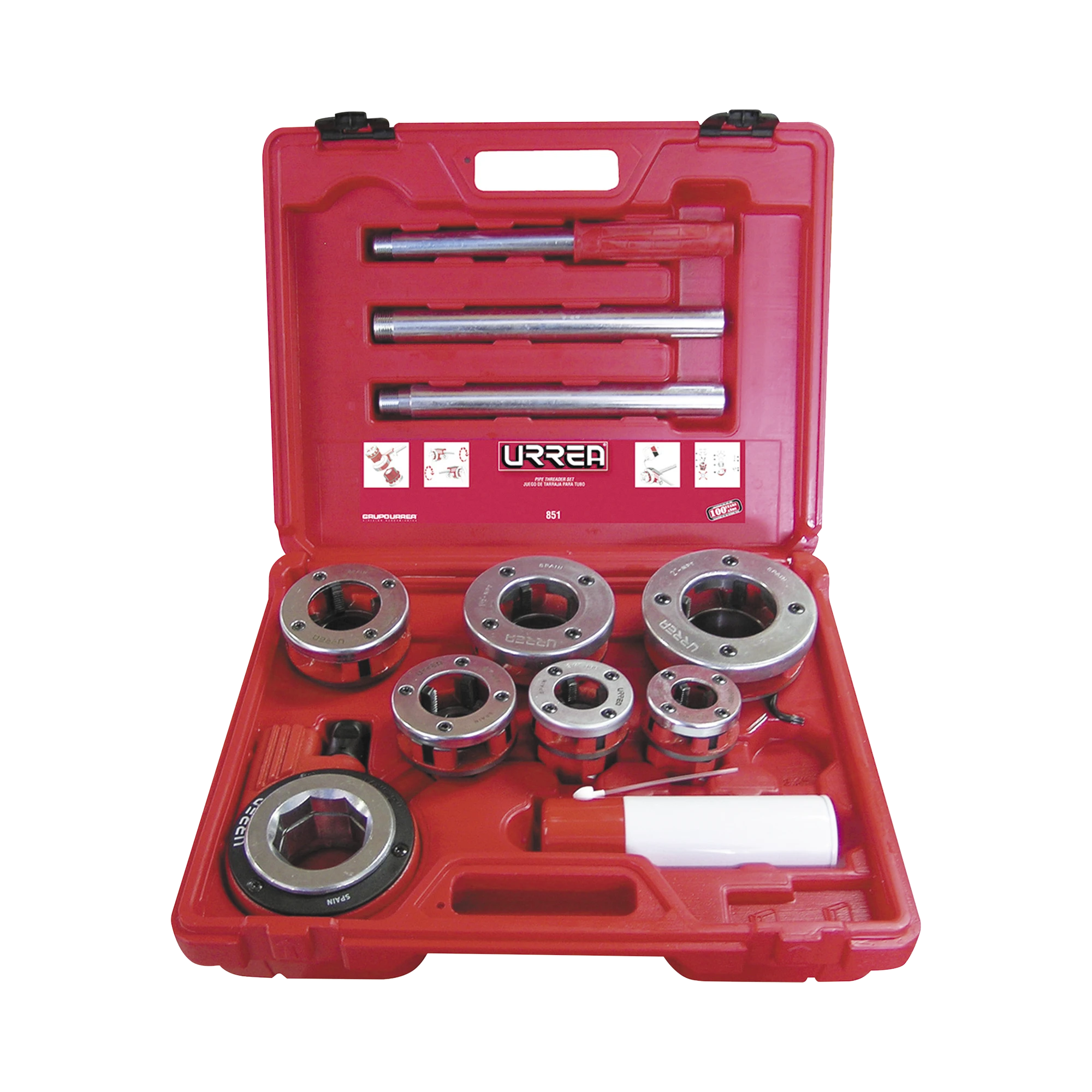 JUEGO DE TARRAJA DE DADOS PARA TUBO 1/2" - 2" NPT 9 PIEZAS-Herramientas-URREA-Bsai Seguridad & Controles