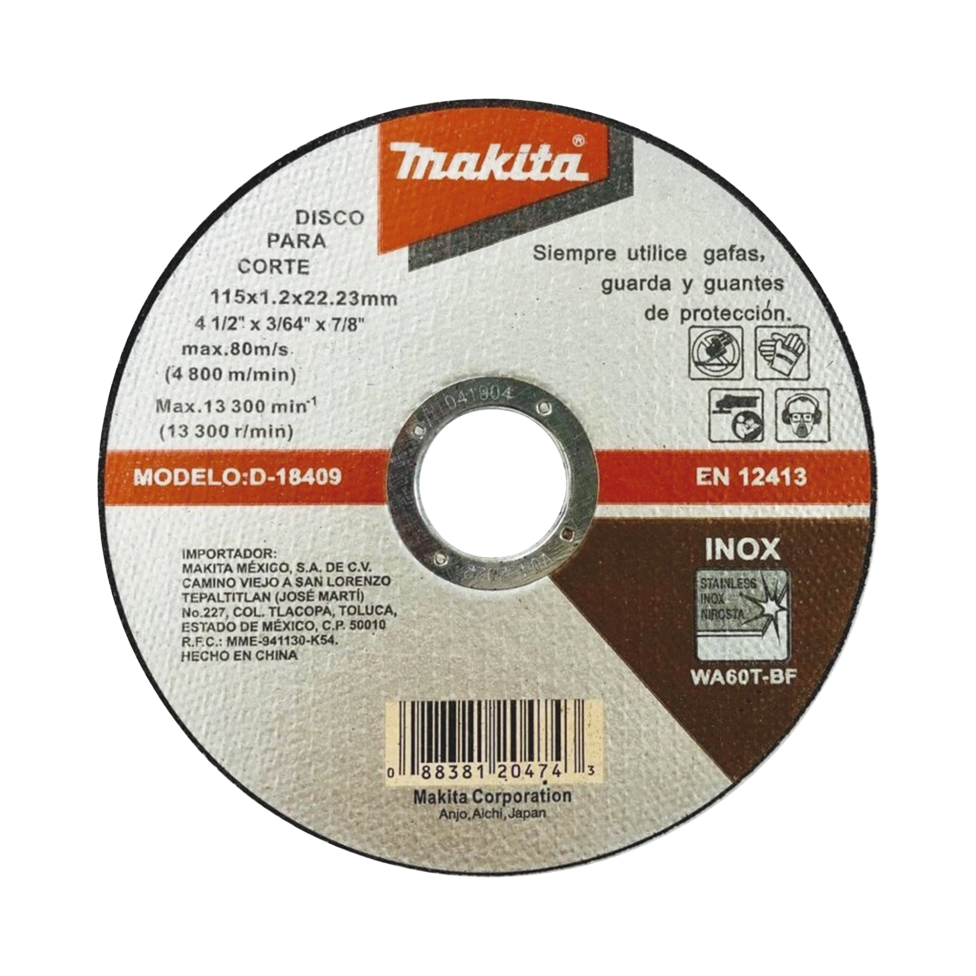 DISCO DE CORTE DE 7/8" DE ACERO INOXIDABLE, DIÁMETRO DE 4-1/2"-Herramientas-MAKITA-Bsai Seguridad & Controles