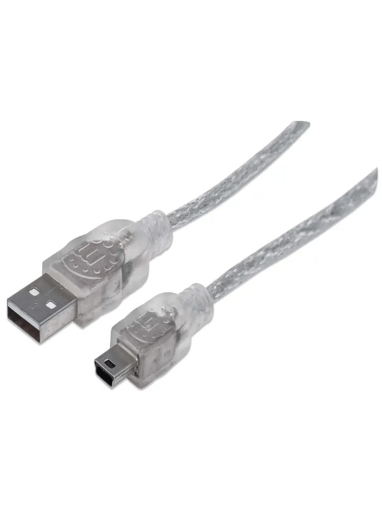 MANHATTAN 333412 CABLE PARA DISPOSITIVOS USB MINI-B DE ALTA VELOCIDAD USB 2.0, A MACHO/ MINI-B MACHO, 480 MBPS, 1.8 M, PLATEADO TRANSLÚCIDO-Accesorios y Cables USB-MANHATTAN-Bsai Seguridad & Controles