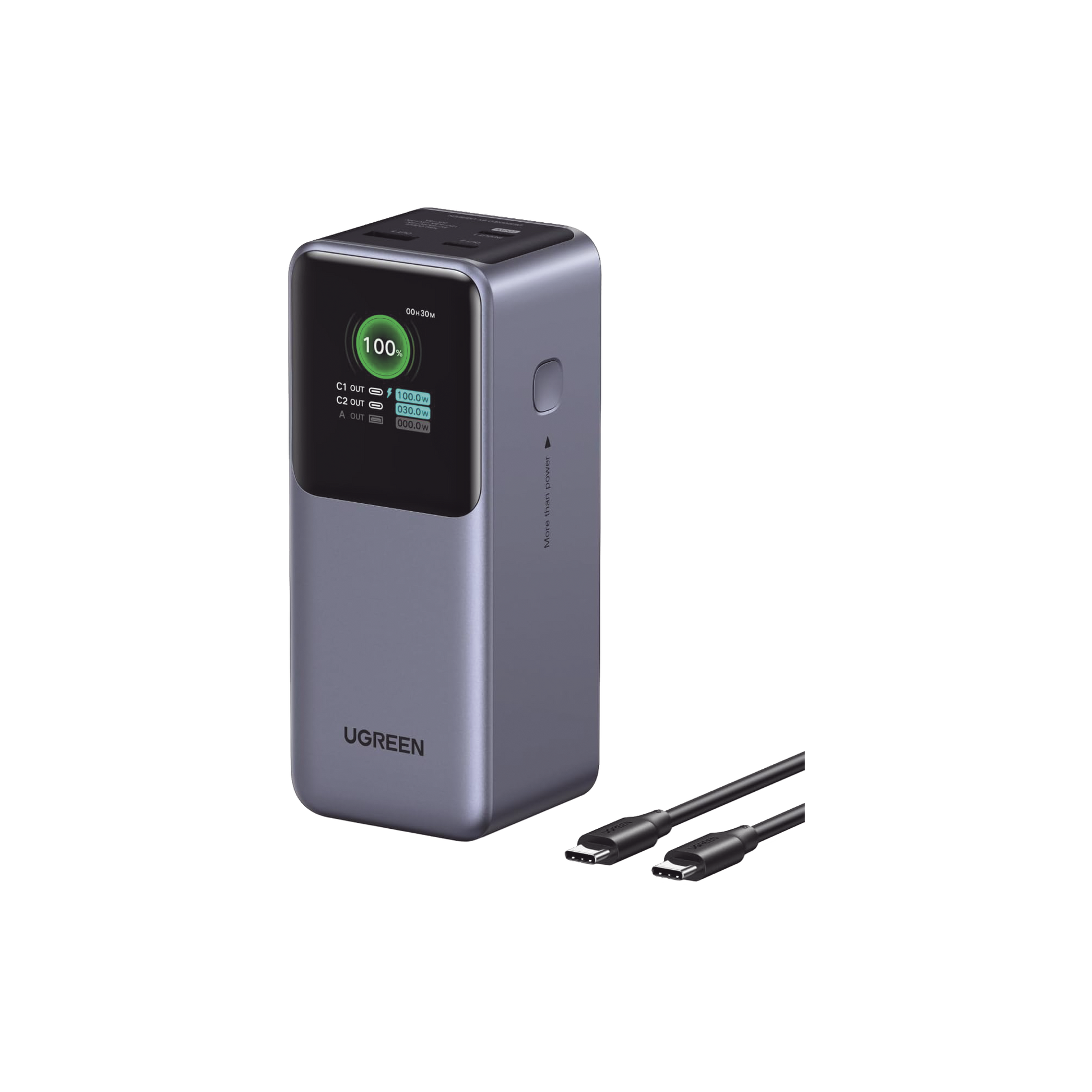 POWER BANK DE 20000MAH | 3 SALIDAS 130W MAX. | USB-A + 2 USB-C | PD 3.0 | QC3.0 | FCP | SCP | PANTALLA INTELIGENTE | CARCASA IGNIFUGA | COLOR GRIS | INCLUYE CABLE USB DE 50CM | CARGA TU LAPTOP DE MANERA SEGURA.-Accesorios Generales-UGREEN-Bsai Seguridad & Controles