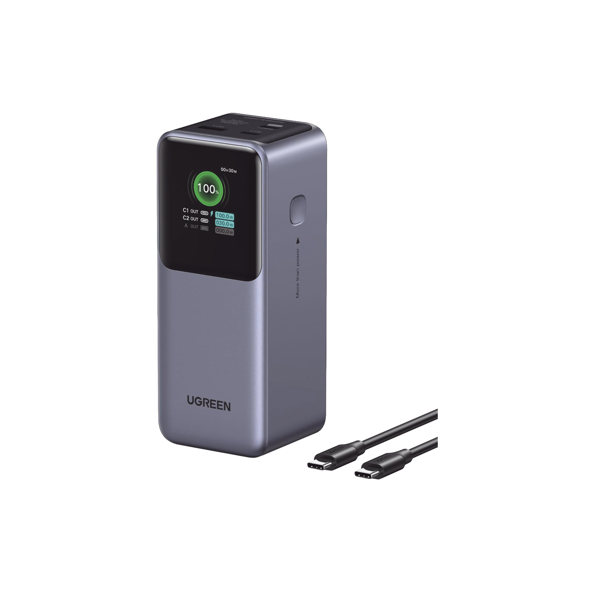 POWER BANK DE 20000MAH | 3 SALIDAS 130W MAX. | USB-A + 2 USB-C | PD 3.0 | QC3.0 | FCP | SCP | PANTALLA INTELIGENTE | CARCASA IGNIFUGA | COLOR GRIS | INCLUYE CABLE USB DE 50CM | CARGA TU LAPTOP DE MANERA SEGURA.-Accesorios Generales-UGREEN-Bsai Seguridad & Controles