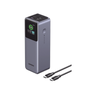 POWER BANK DE 25000MAH | 3 SALIDAS 200W MAX. | USB-A + 2 USB-C | PD 3.0, QC3.0 | FCP | SCP | PANTALLA INTELIGENTE | CARCASA IGNIFUGA | COLOR GRIS | INCLUYE CABLE USB DE 50CM | CARGA TU LAPTOP DE MANERA SEGURA.